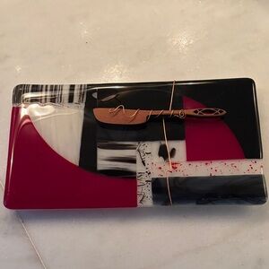Sandra Kaye signed Artistic Glass Cheese Board with Knife